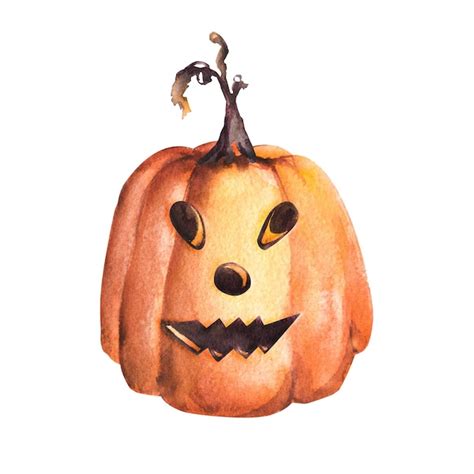 Premium Photo Funny Face Halloween Jack Pumpkin Head Hand Drawn Watercolor Illustration