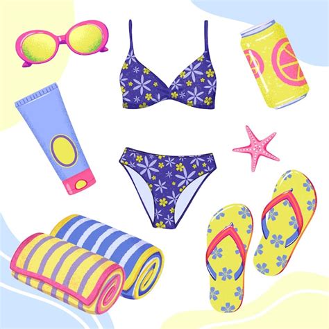 Premium Vector Women039s Beach Items Collection Swimsuit Glasses