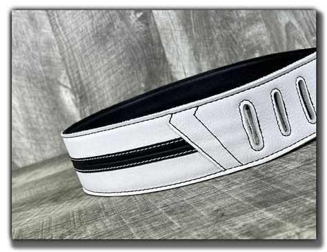 White Leather Guitar Strap With Black Stripe Leather Bass Strap Leather Acoustic Guitar Strap