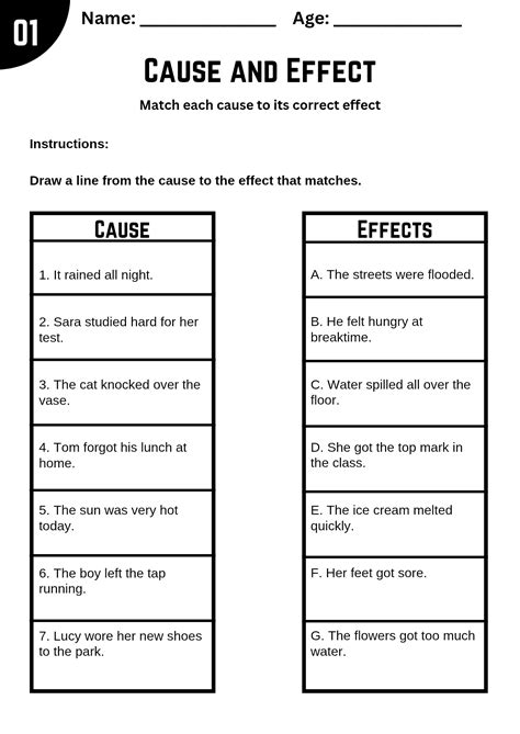 effect worksheets year   matching activities