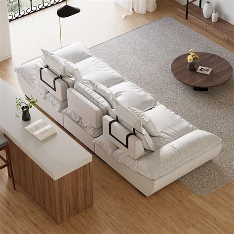 109 4 Modern White Leath Aire 3 Seater Deep Sofa With Adjustable