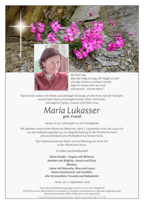 Todesanzeige Maria Lukasser Trauer Link