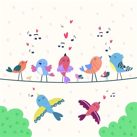 Premium Vector Card With Birds Singing About Love