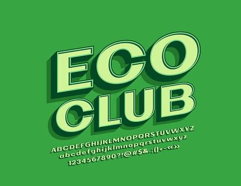 Vector Green Sign Eco Club With Isometric Font 3d Retro Alphabet Stock ...