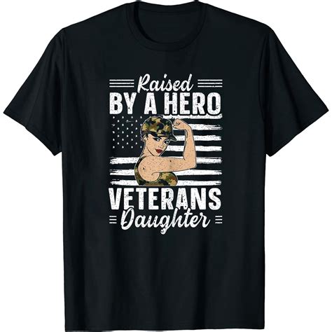 Womens Raised By A Hero Veterans Daughter Usa Flag American Soldier T Shirt Black