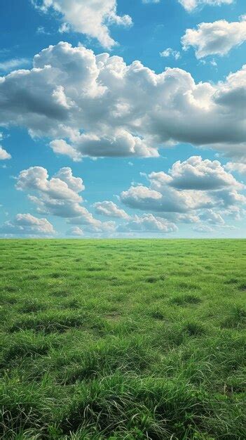 Premium Photo Green Grass Field Under Blue Sky With White Clouds