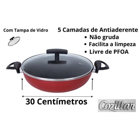 Frigideira Wok Cm Antiaderente Grande Teflon Tampa Vidro Shopee Brasil