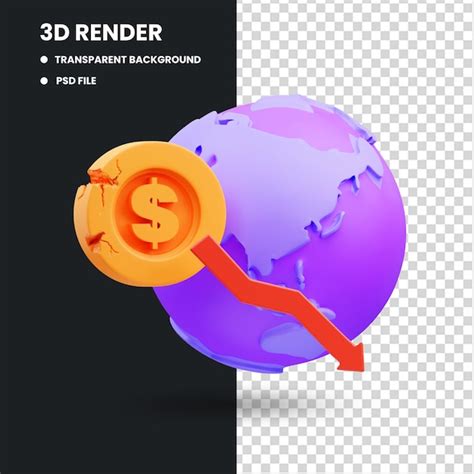 Premium Psd 3d Render Illustration Of Coin And Globe Icon Related To Global Recession Crisis