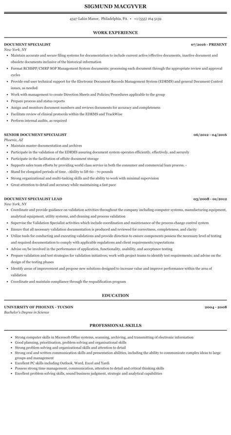 Documentation Specialist Resume