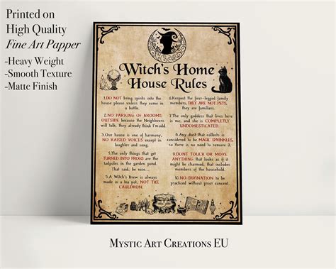 Witchs Home House Rules Poster Witch Art Print Witch Rules Witchy Home