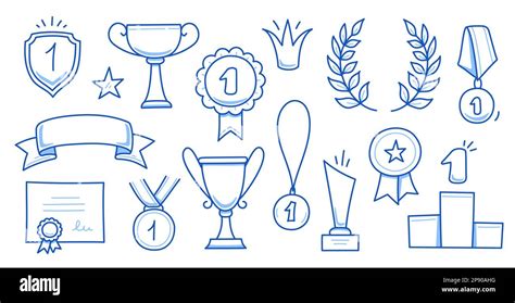 Juego De Trofeos De Doodle Copa De Premio Del Ganador Medalla De