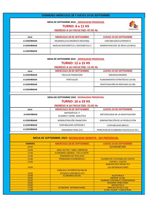 MESAS DE EXÁMENES DEL TURNO DE SEPTIEMBRE 2022 Facultad de Ciencias