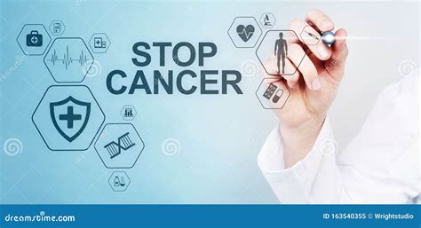 Stop Cancer Medical Healthcare Concept On Virtual Screen Stock Image