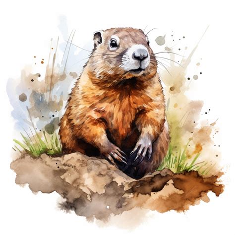 Premium Ai Image There Is A Watercolor Painting Of A Groundhog