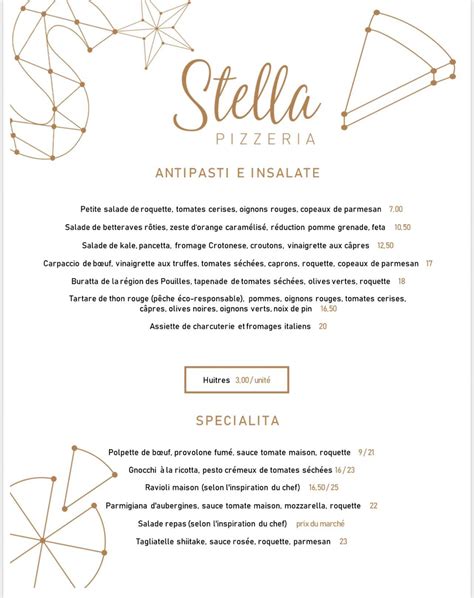 Menu at Stella Pizzeria, Montréal, Laurier Ave E