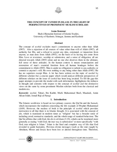 (PDF) The Concept of Tawhid in Islam: An Overview of the Perspectives ...