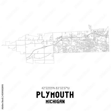 Plymouth Michigan. US street map with black and white lines. Stock ...