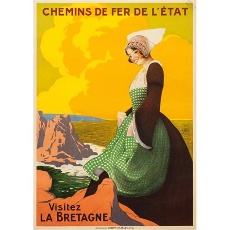 Vintage travel poster by J. Stall Circa 1920 Visitez la Bretagne France