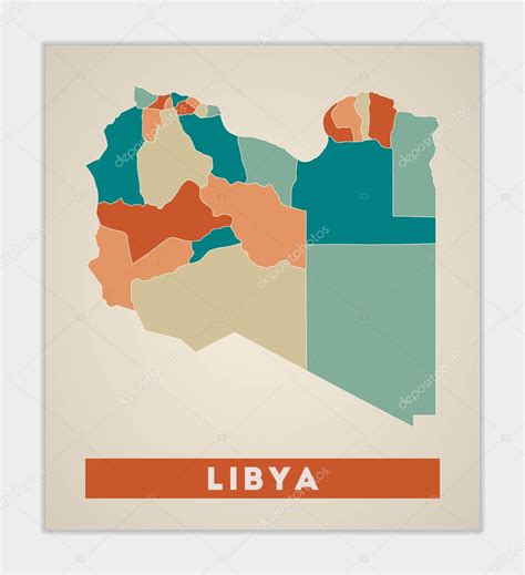 Cartel de Libia Mapa del país con regiones coloridas Forma de Libia