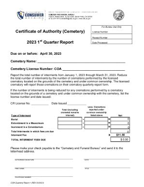 Fillable Online 2023 Certificate Of Authority Quarterly Report 2023