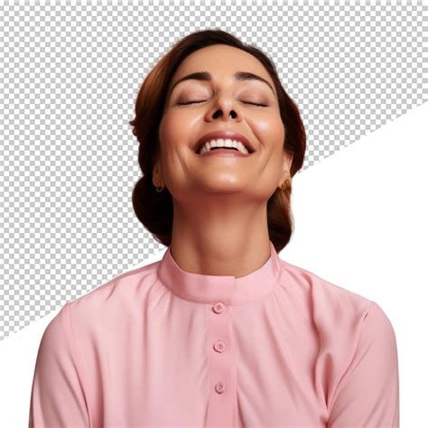 Una Mujer Sonriendo Y Riendo Con Los Ojos Cerrados Archivo Psd Premium