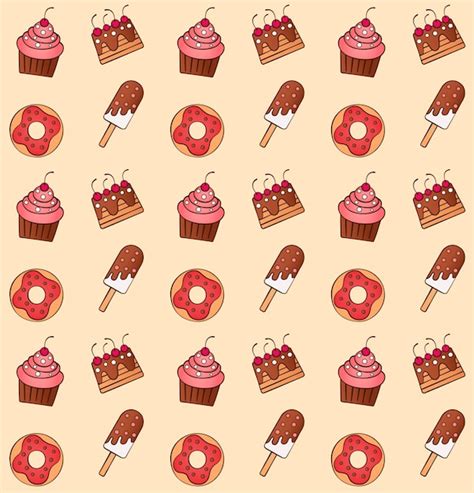 Premium Vector Cartoon Sweets Seamless Pattern Ice Cream Donuts Cakes