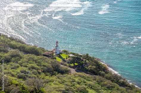 View of the Diamond Head Lighthouse at the base of the Diamond Head vulcano. Stock Photo | Adobe ...