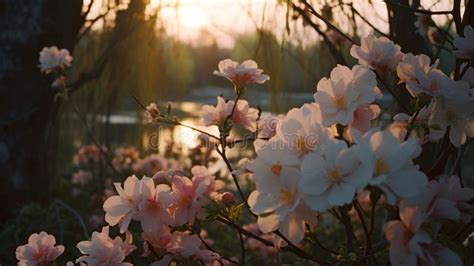 Photorealistic Bloom Scenery Beautiful Pink Flowers In Japanese