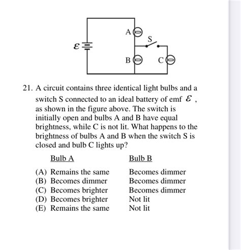 A Circuit Contains Three Identical Light Bulbs And A Switch Mathrms