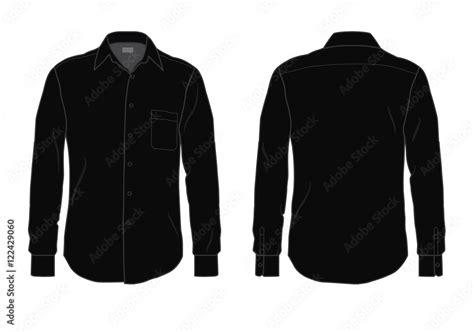 Black Mens Button Down Dress Shirt Template Front And Back View Stock