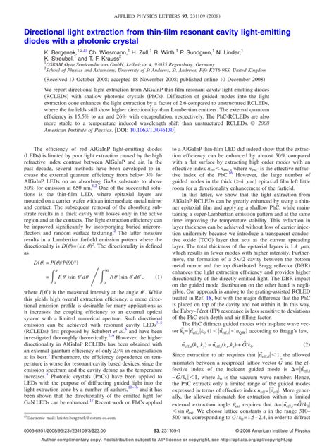 PDF Directional Light Extraction From Thin Film Resonant Cavity Light