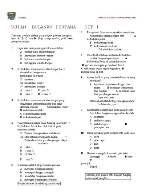 Latihan Geografi Tingkatan 1 Arah Pdf