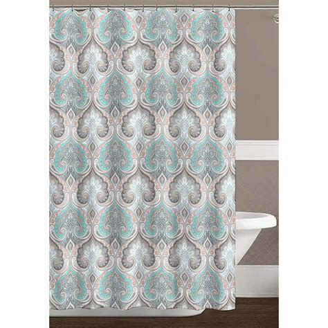 Serafina Home Boho Floral Damask Fabric Shower Curtain For Bathroom Teal Pink Grey