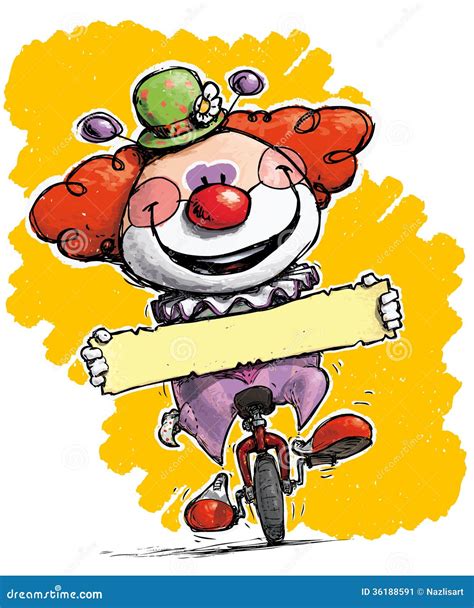 Clown P Enhjulingen Som Rymmer En Etikett Stock Illustrationer