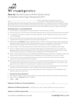 Fillable Online 1a HHT Test Informed Consent Form Impact Genetics