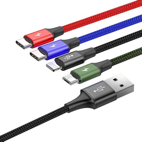 4 I 1 Baseus Laddningskabel Lightning 2x USB Type C Micro US