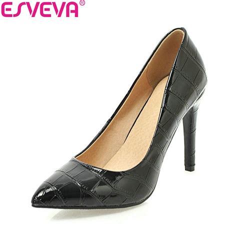 ESVEVA 2018 Women Pumps Shoes Shallow Elegant Thin High Heels Slip On