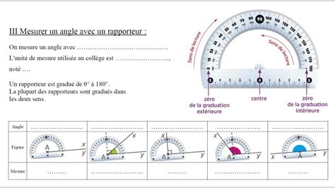 6e leçon Angles III Mesurer un angle avec un rapporteur YouTube