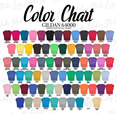 Gildan 64000 Color Chart Size Chart 2 Jpeg Files G640 Etsy Finland