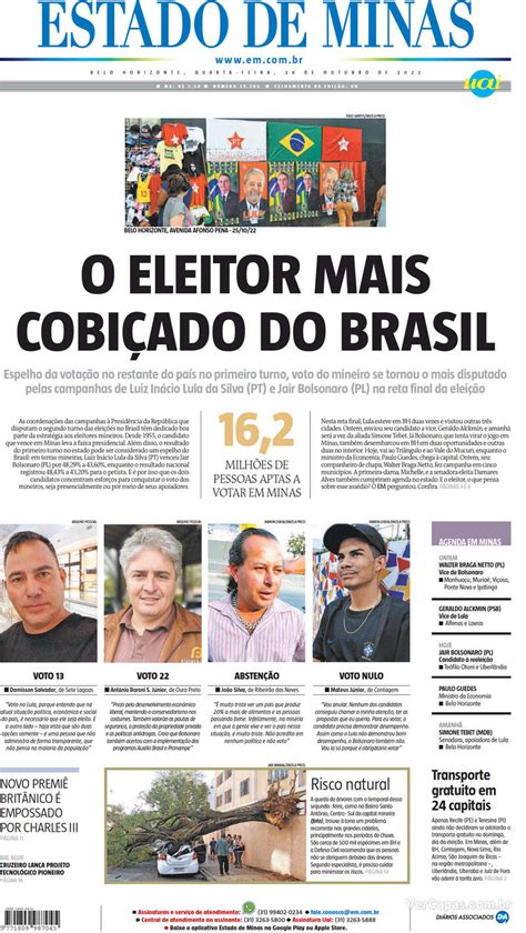 Capa Estado De Minas Edi O Quarta De Outubro De