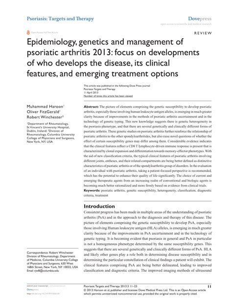 Pdf Epidemiology Genetics And Management Of Psoriatic Arthritis 2013