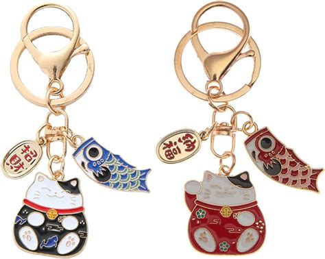 Amazon Nuobesty Maneki Neko Lucky Cat Keychain Japanese Beckoning