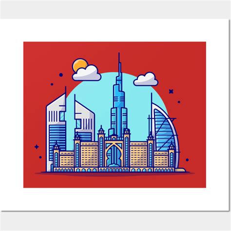 City Dubai Skyline Cartoon Vector Icon Illustration Dubai Posters