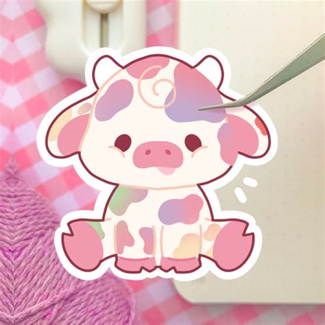 Rainbow cow sticker/cute rainbow sticker/Kawaii cow | Etsy