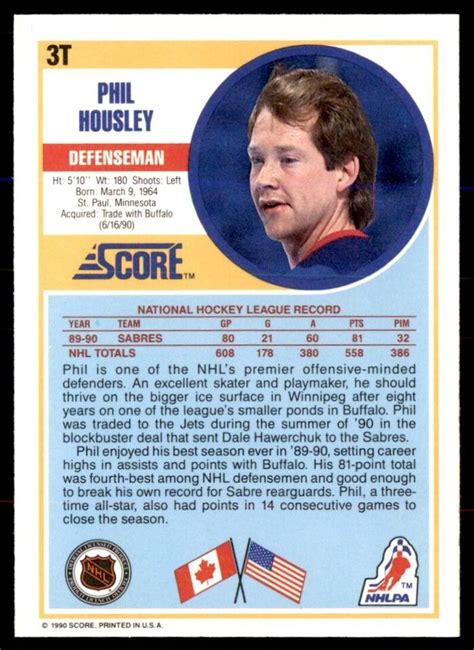 1990 91 Score Rookie And Traded Phil Housley Winnipeg Jets 3T EBay