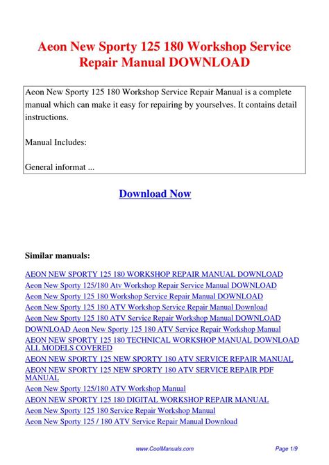 Aeon New Sporty Workshop Service Repair Manual Pdf By Guang Hui