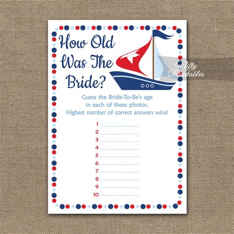 How Old Is The Bride Shower Game Sailboat Nautical Nifty Printables