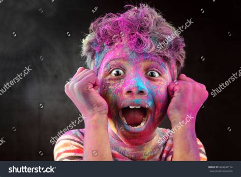 Screaming Portrait Boy Face Smeared Colored Stock Photo Edit Now