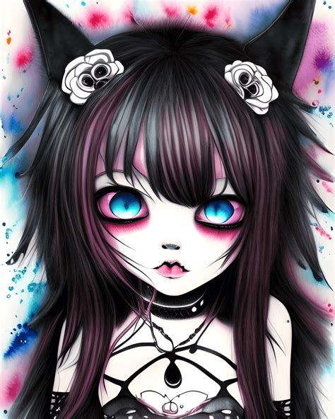 Cute Gothic Emo Girl Kawaii Chibi Cartoon Illustration Photograph Hyper