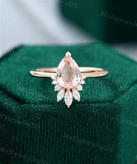 Pear Shaped Morganite Engagement Ring Rose Gold Unique Etsy